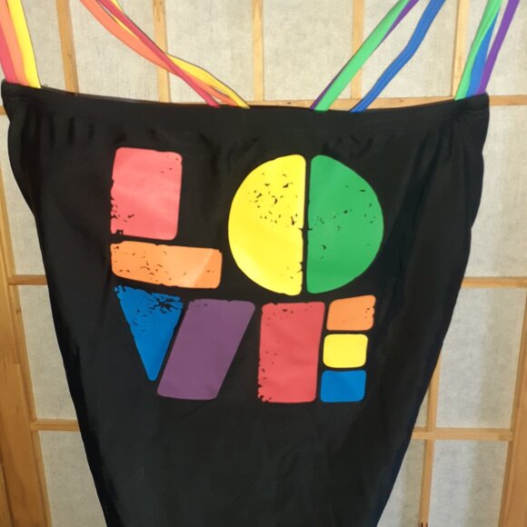 NEW! SIRENA TAKE PRIDE 1 PC SWIMSUIT STRAPPY BLK/RAINBOW LOVE-WOMENS SIZE M - Picture 2 of 5